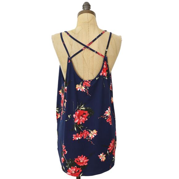 PAPERMOON Basima Back Detail Knit Top 1X Floral Print Blue Strappy Tank NWT B66 - Picture 4 of 6